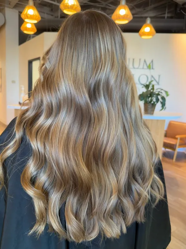 After: long dimensional bronde balayage in loose waves