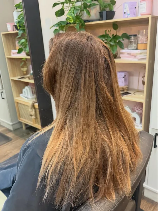 Before: faded, grown-out hair with lighter ends